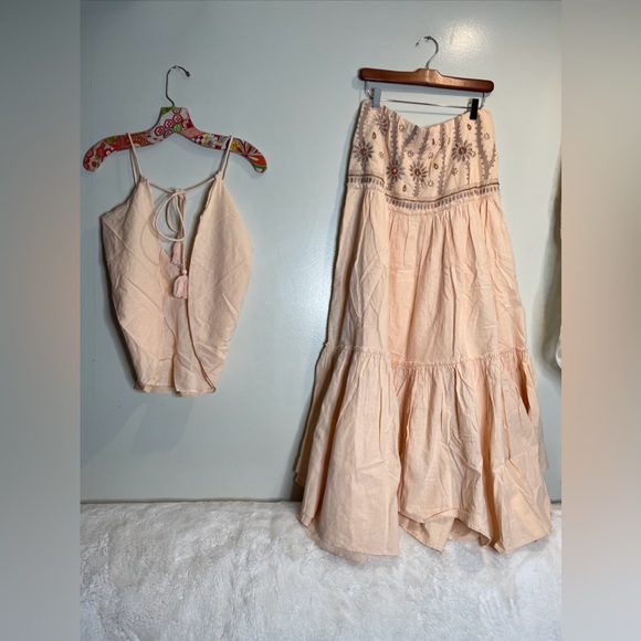 Free People Crystal Cove Linen Embellished Top & MIDI Skirt Set L - Picture 10 of 10